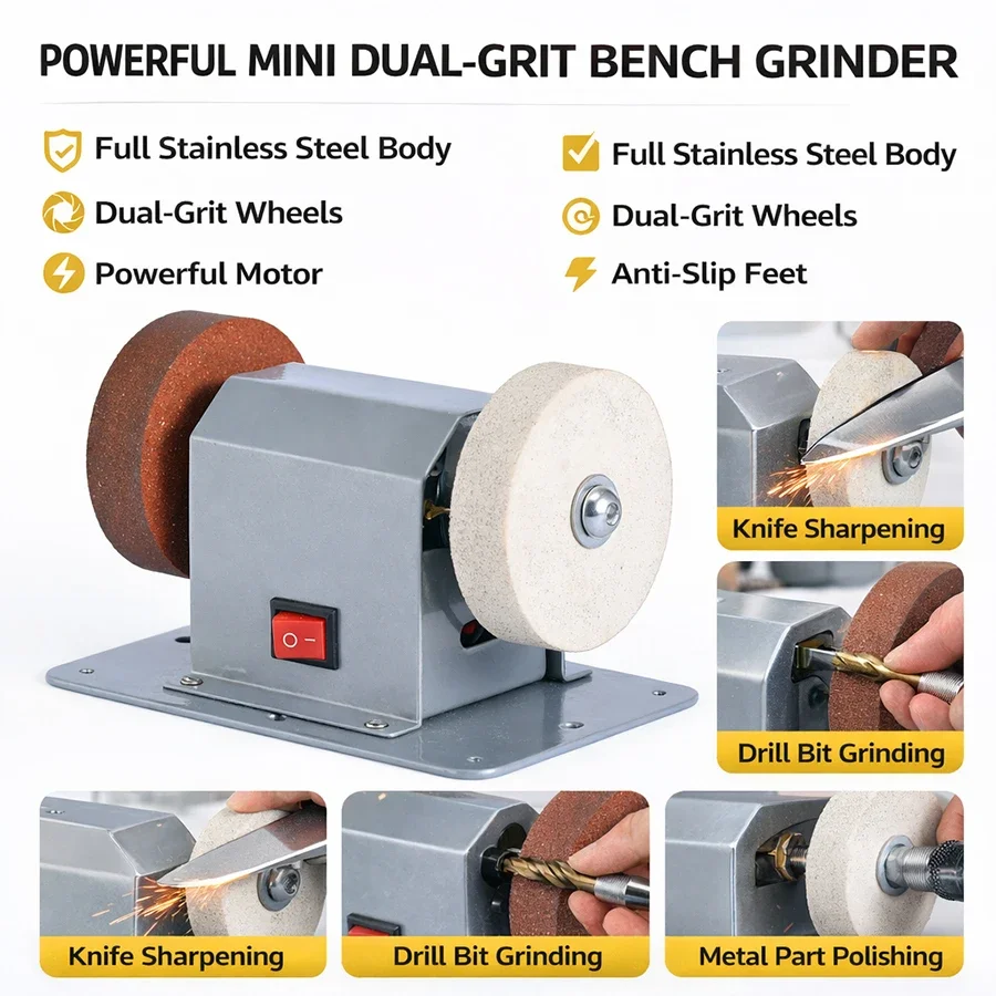 Hand Tools Mechanical Workshop - Mini Electric Bench Grinder Sharpener, Stainless