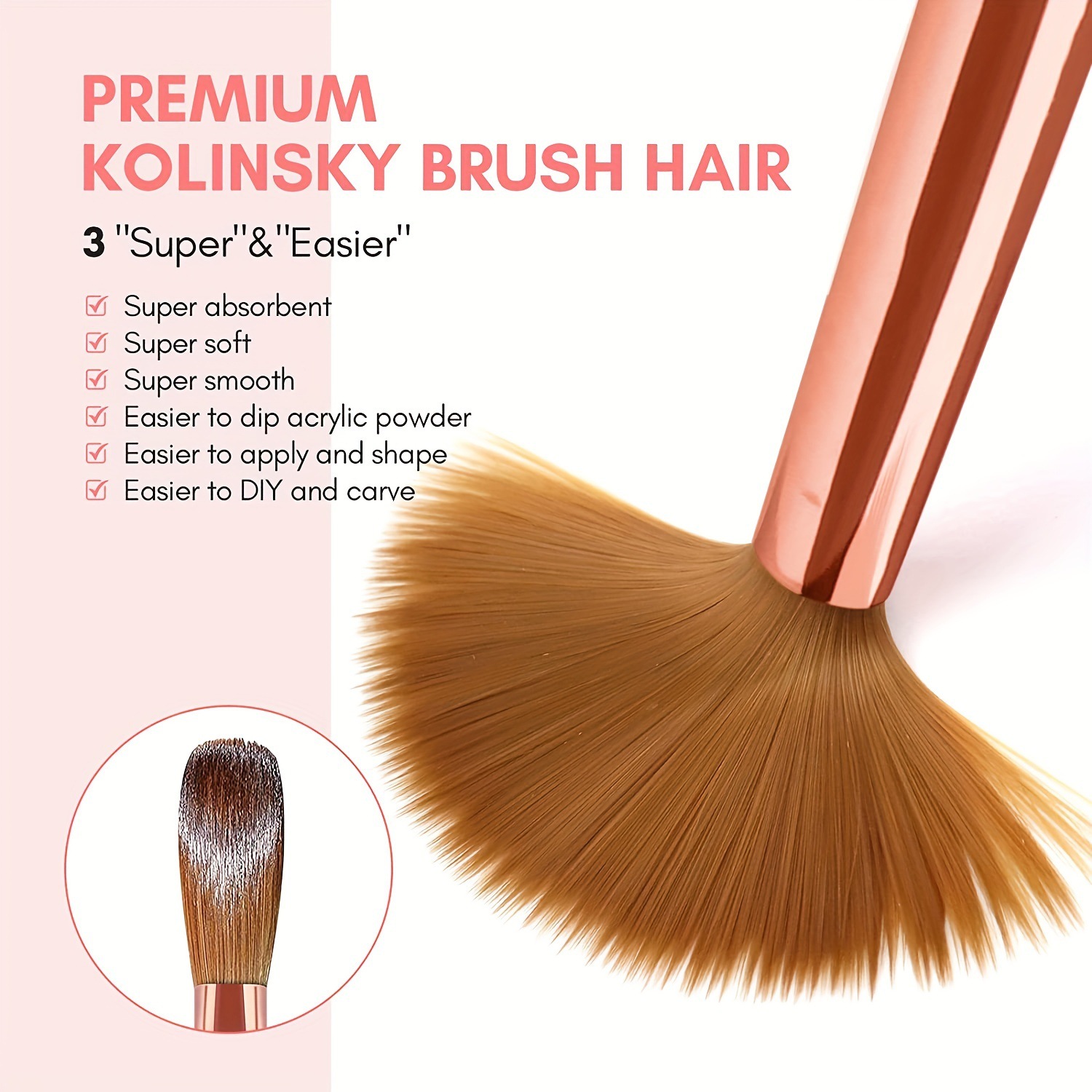 3pcs Kolinsky Acrylic Nail Bru - Chisel Set Wood review and price